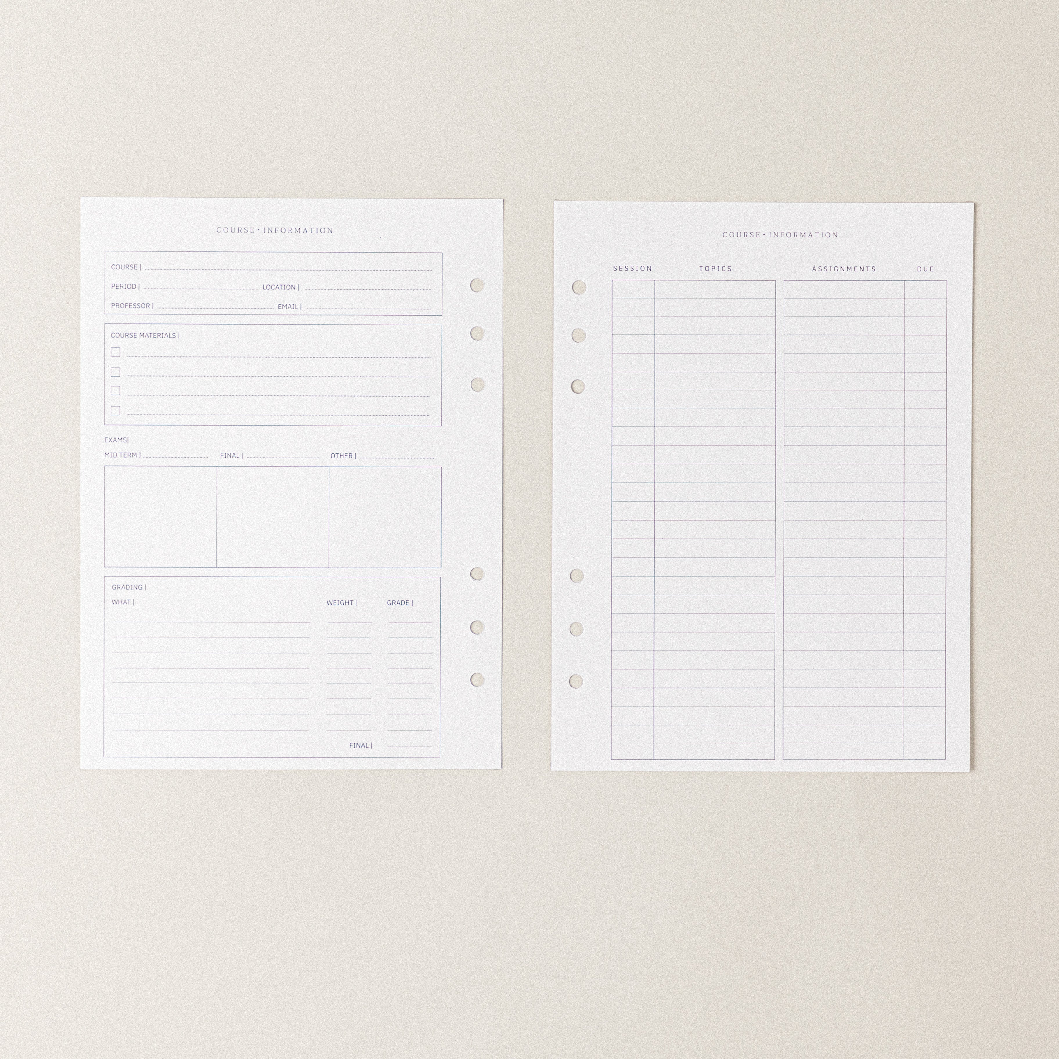 Recambio de papel reciclable con asignaturas para organizacion