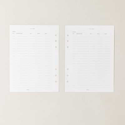 Recambio de papel reciclable con balance de gastos para agenda