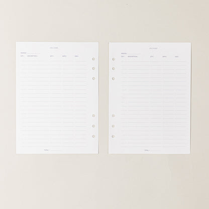 Recambio de papel reciclable con balance de gastos para agenda