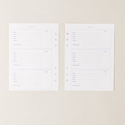 Recambio de papel reciclable con hoja de contactos para agenda