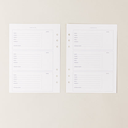 Recambio de papel reciclable con hoja de contactos para agenda