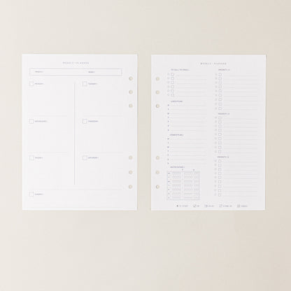 Recambio de papel reciclable con planificador semanal sin fechas para agenda