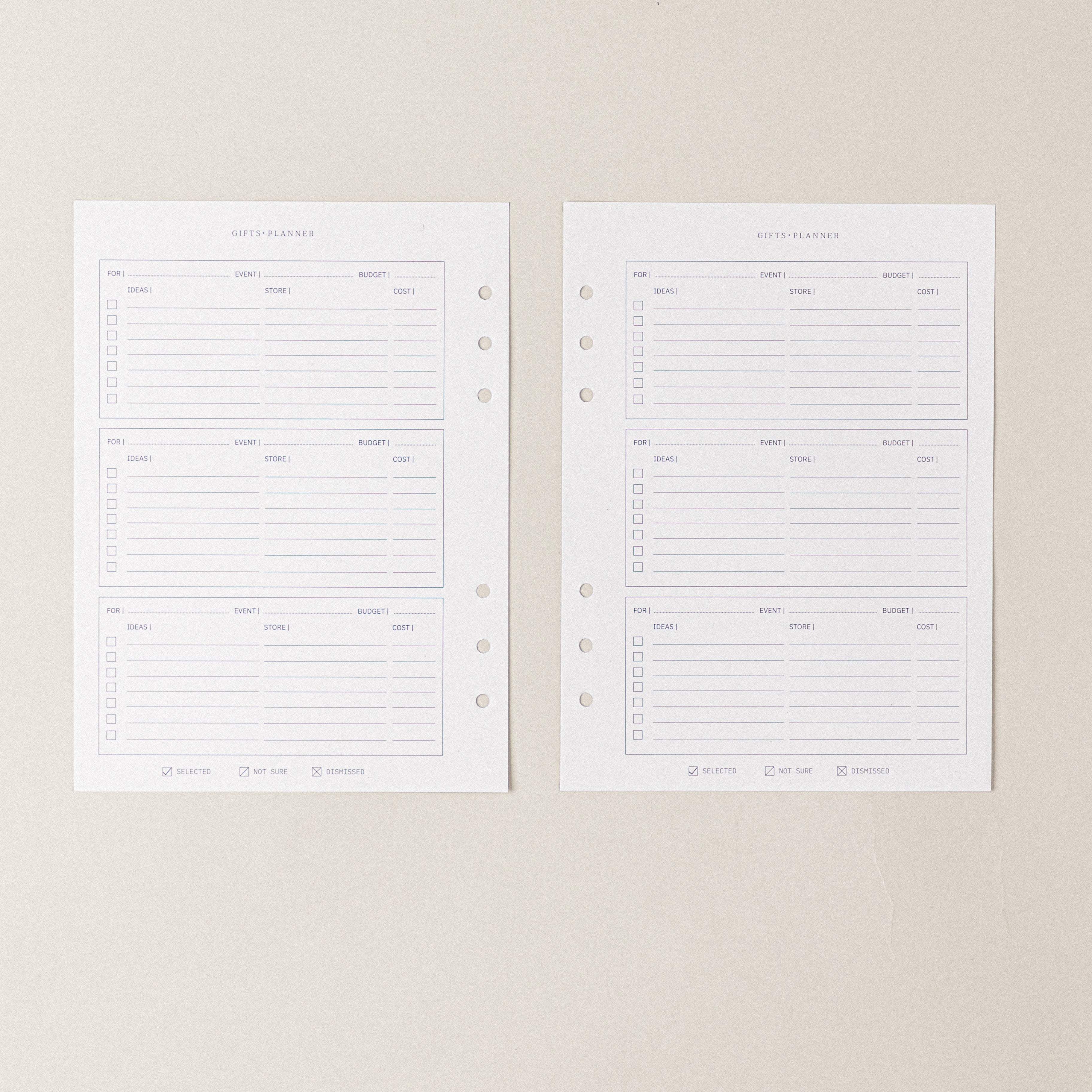 Recambio de papel reciclable para planear regalos para agenda