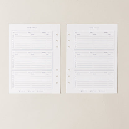 Recambio de papel reciclable para planear regalos para agenda