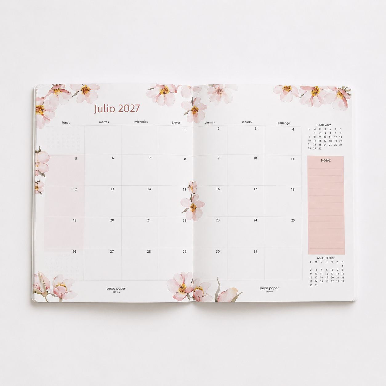 Agenda Mensual 2026-27 Castellano - 16 meses - Soft Magnolia