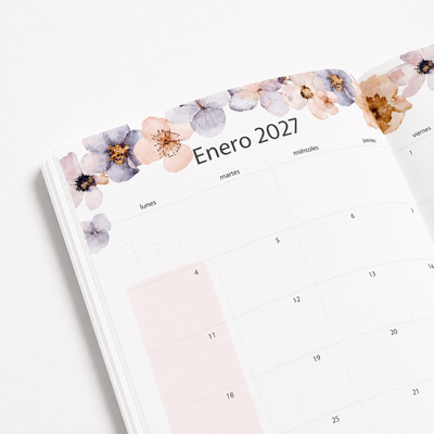 Agenda Mensual 2026-27 Castellano - 16 meses - Pressed Flowers Dark