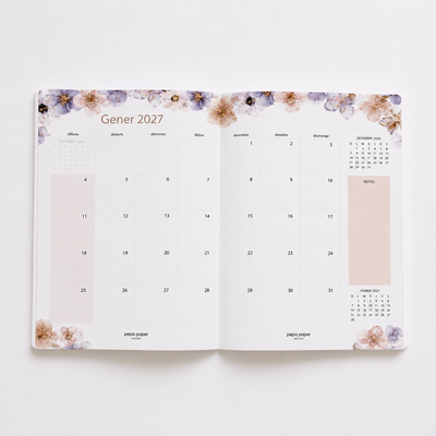 Agenda Mensual 2026-27 Català - 16 mesos - Pressed Flowers Dark