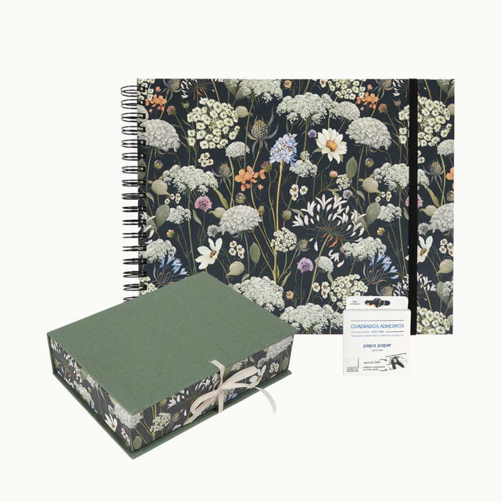 Pack Álbum Wyro Grande + Cuadrados Adhesivos + Caja Desk A5 (Wild Flowers)