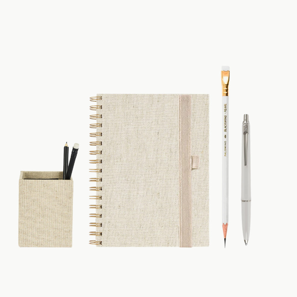 Pack Premium "Lienzo" I Libreta + Cubilete + Bolígrafo + Portabolígrafo + Lápiz