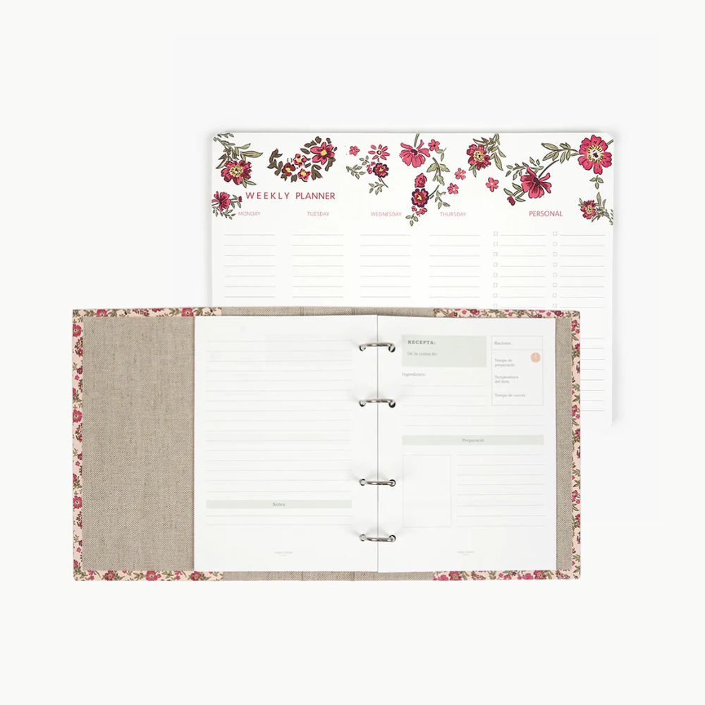 Pack Cocina "Floral Roses" I Planificador Menús + Carpesano Recetas + Recambio interior