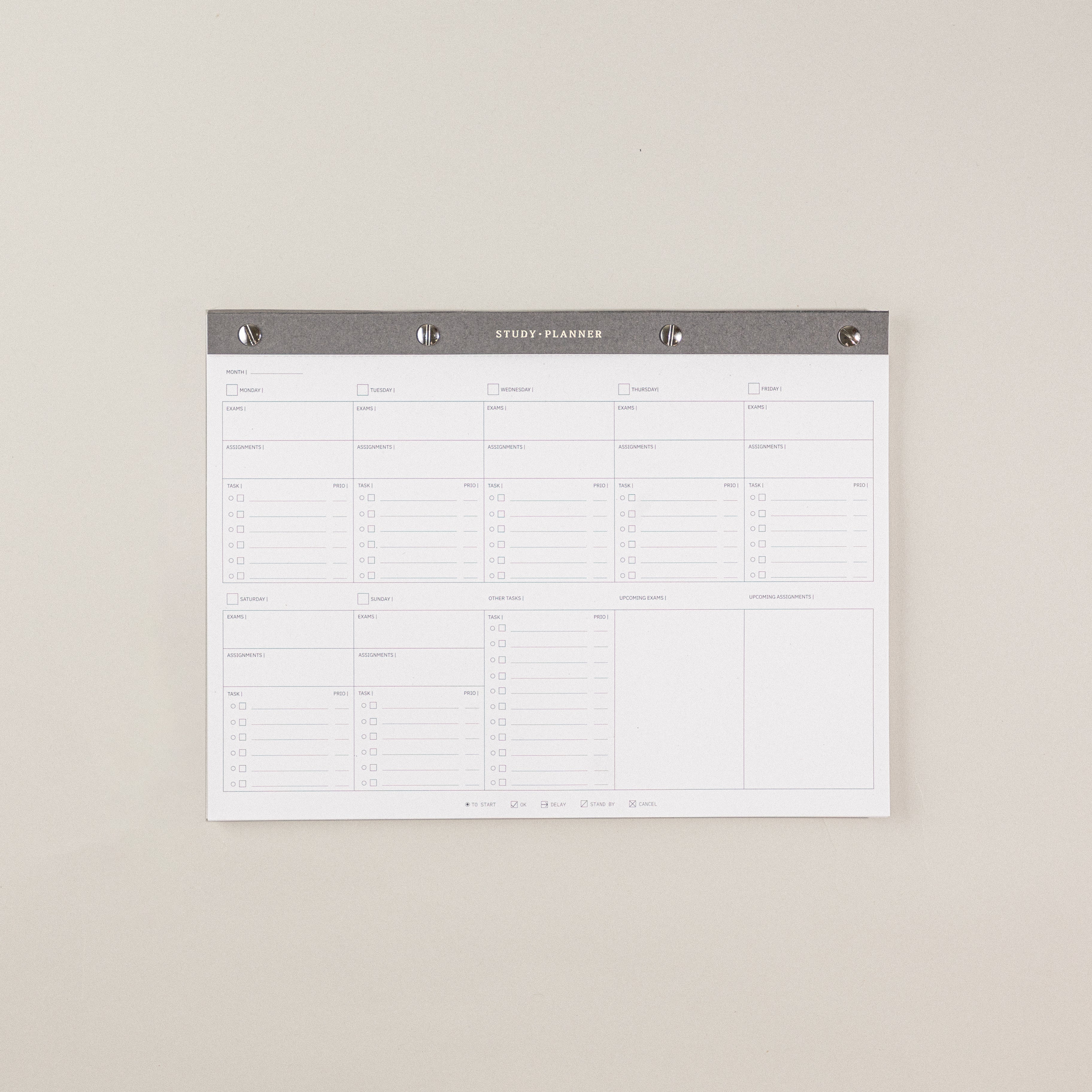 Mi bloc de notas con planificador de estudios para trabajo en tus métodos y organización de estudios. Para una planificación de estudio, con un to do list en un bloc de notas A4.