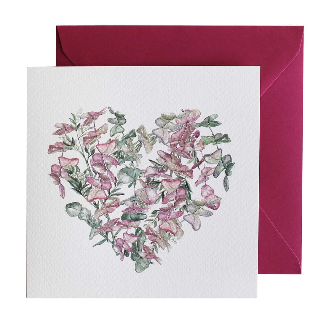 Postal Corazón hojas eucalipto