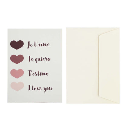 Postal Corazón Te quiero idiomas