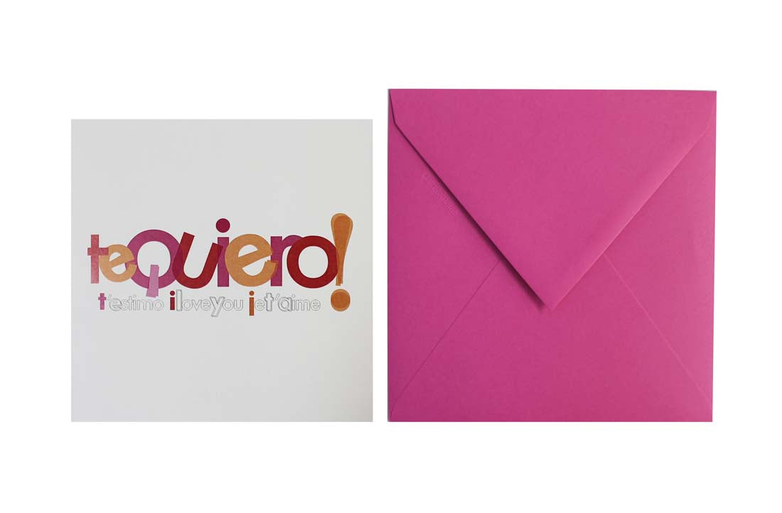 I love you postcard on fuchsia