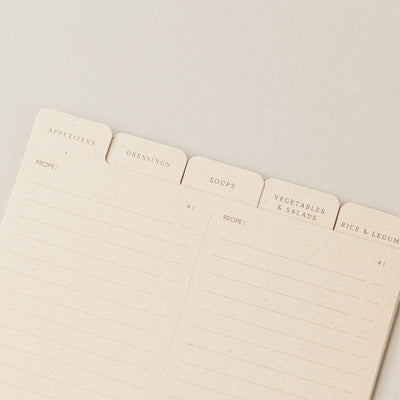 Diseño caja de recetas para recetarios hecho a mano, artesanal para crear ficha de recetas con diseño para escribir tus recetas semanales en muchas sostenibles hechas de papel de piedra.