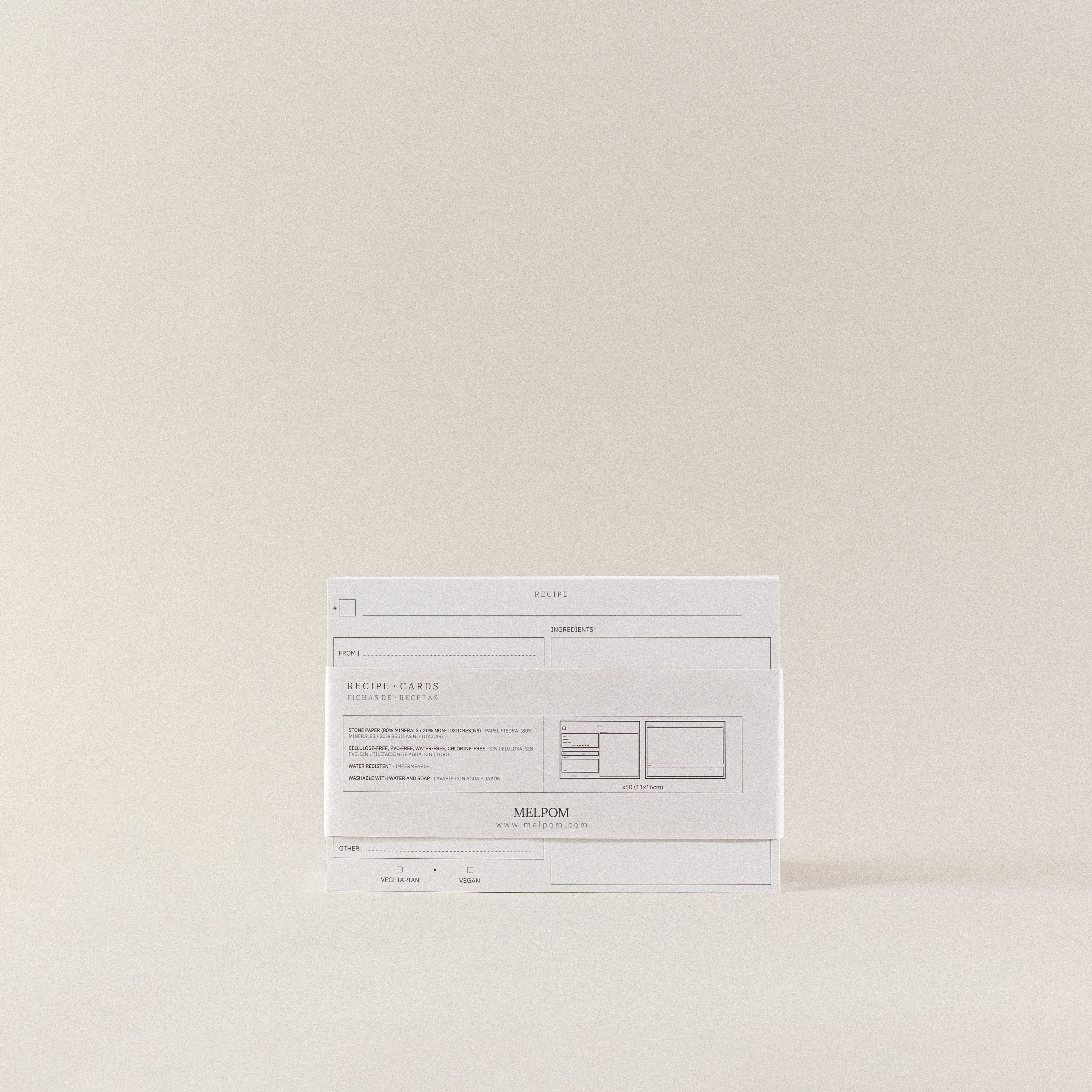 Diseño caja de recetas para recetarios hecho a mano, artesanal para crear ficha de recetas con diseño para escribir tus recetas semanales en muchas sostenibles hechas de papel de piedra.
