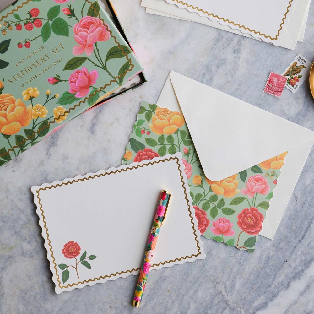 Set de 12 tarjetas para notas Roses - Rifle Paper co.