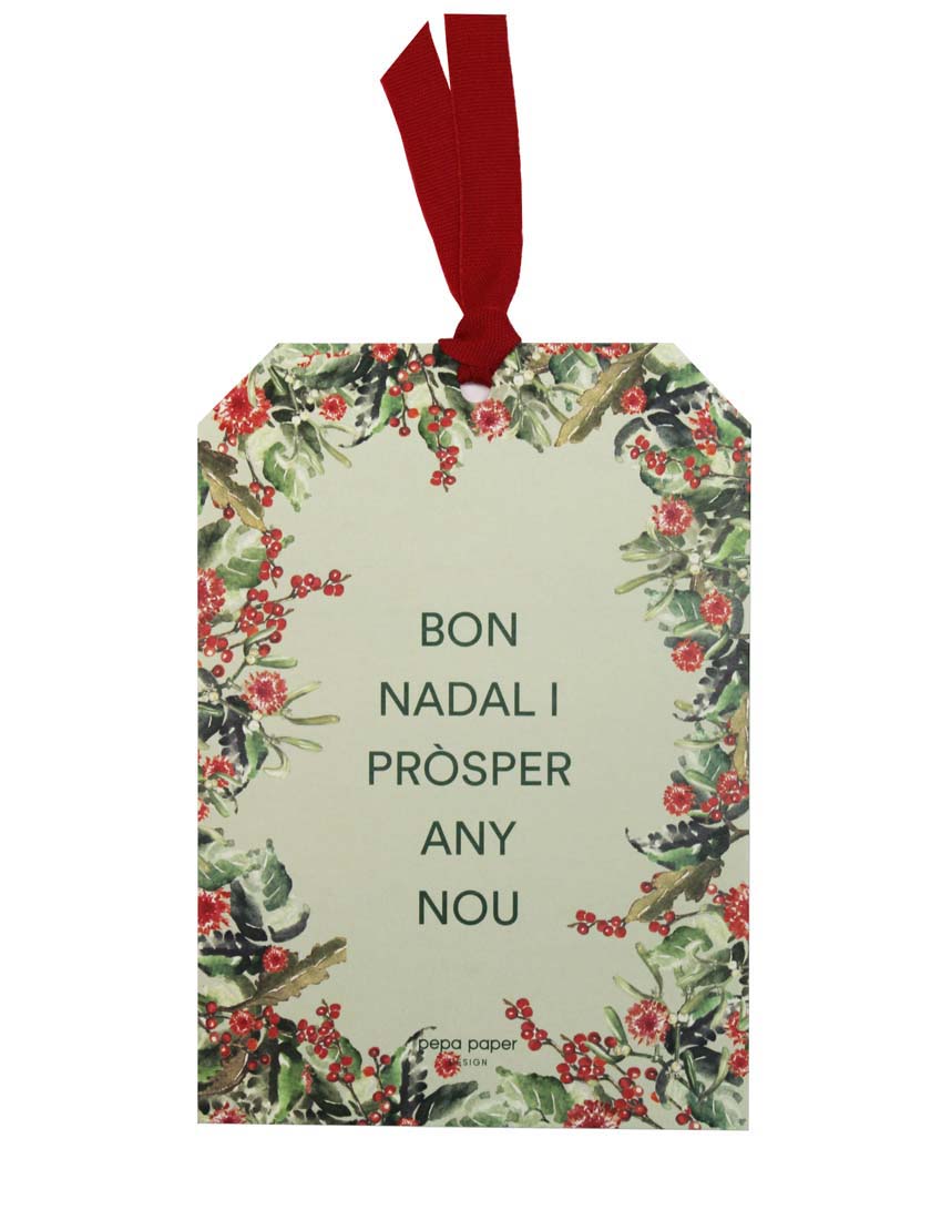 Tag A5 hojas verdes navidad cat