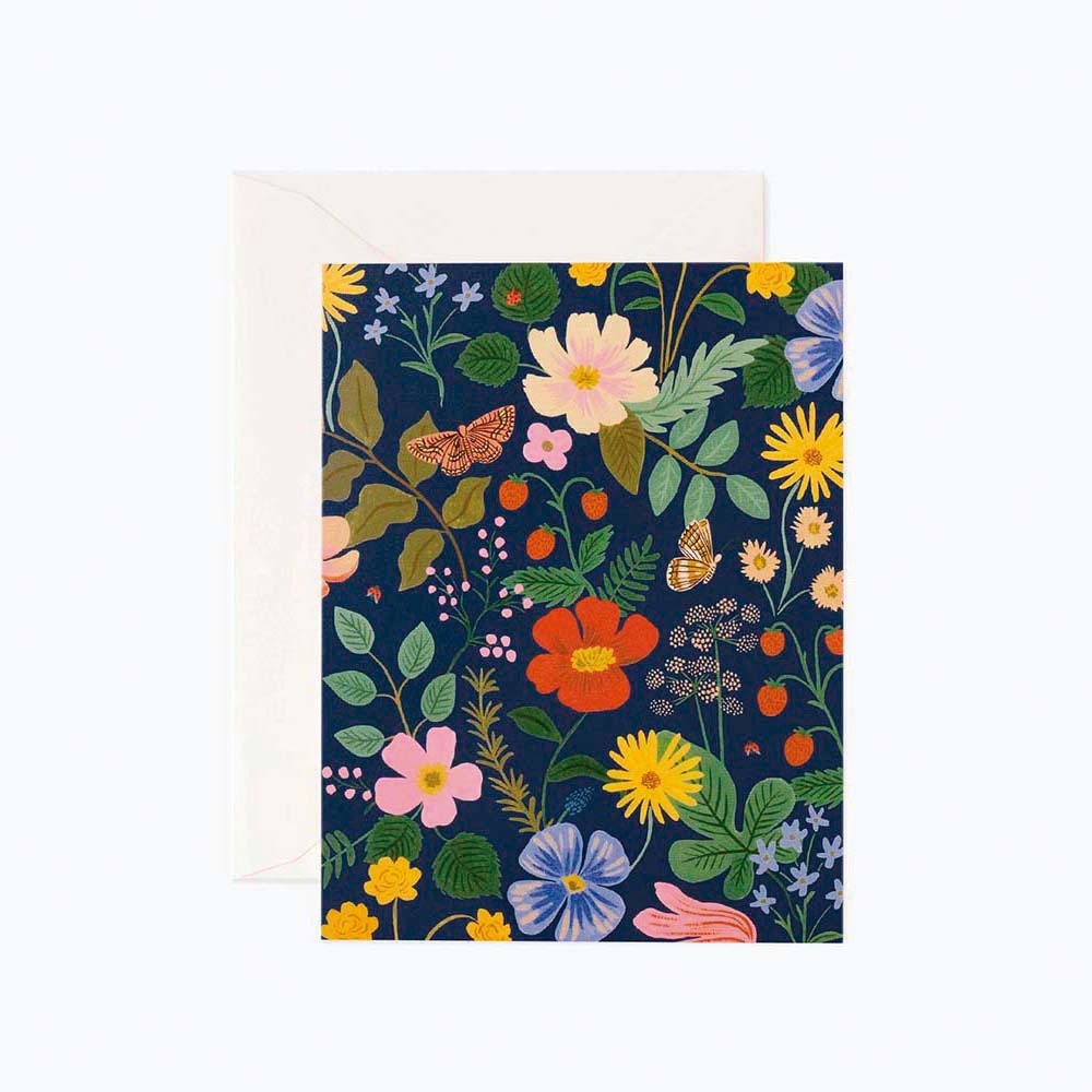 Tarjeta Postal Flores Strawberry Fields Navy
