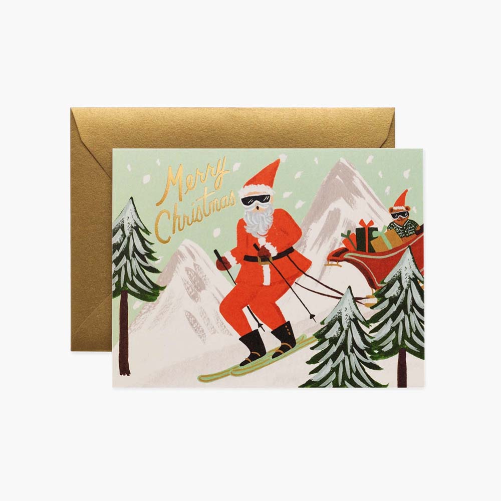 Christmas Postcard Skiig Santa