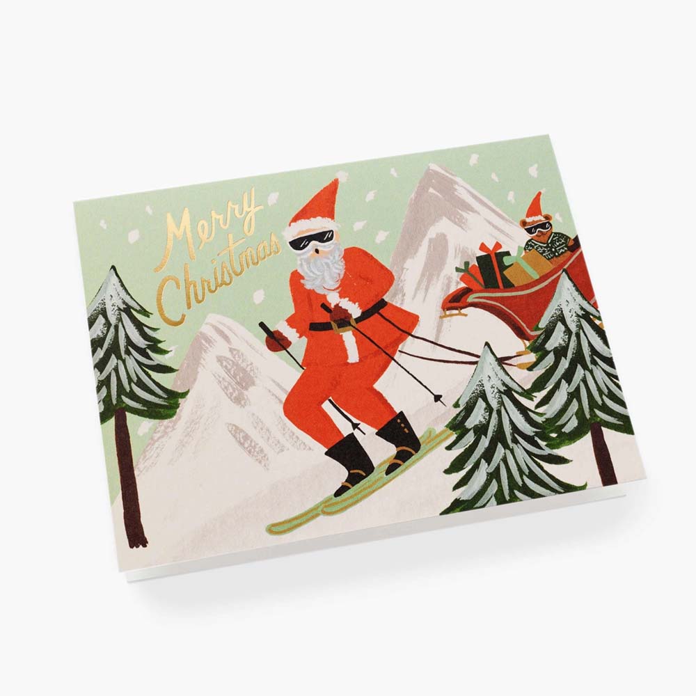 Christmas Postcard Skiig Santa